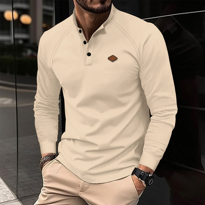 Men's Long Sleeve Polo with Subtle Pattern and Modern Collar Lune London