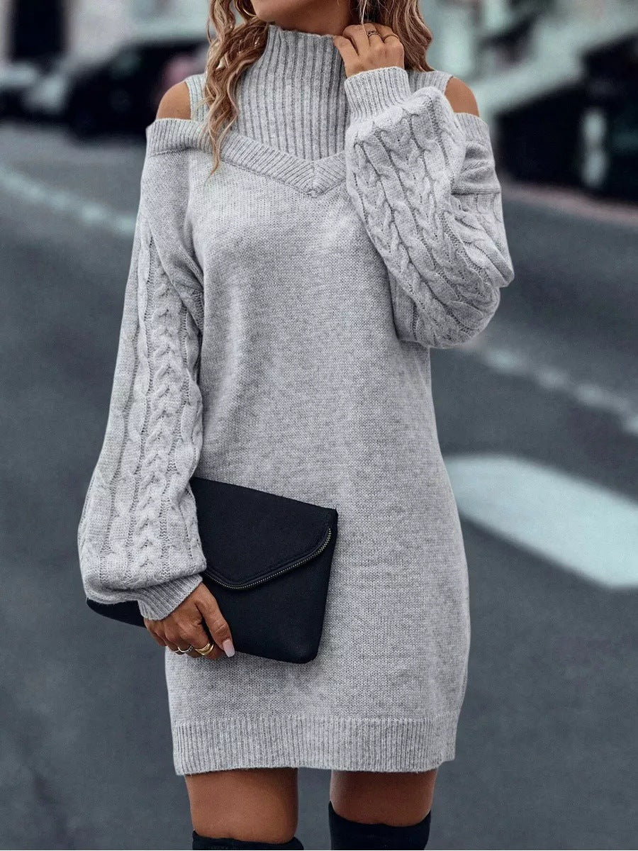 Knit dress for women with off-shoulder design and complex twisted pattern structure Lune Londonl