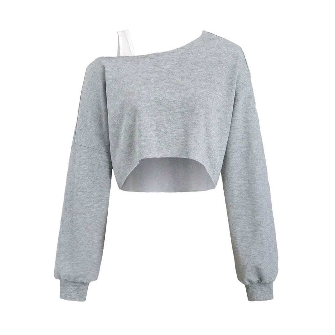 Short sweatshirt for women with asymmetric design and voluminous sleeves Chic & Stil