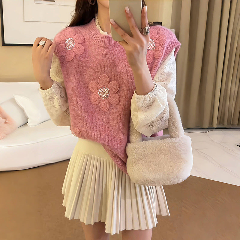 Pull en tricot pour femmes avec des appliqués floraux 3D Chic & Stil