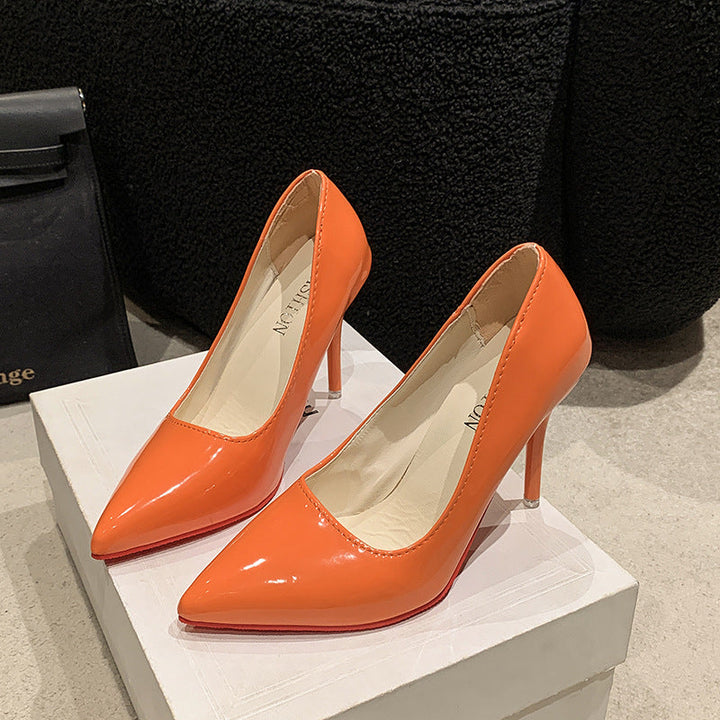 Ladies Elegant High Heels with Pointed Toe and Transparent Heel Lune London