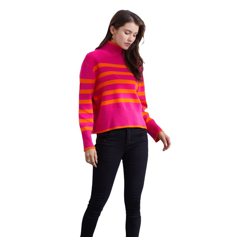 Ladies striped high quality sweater with high collar Lune London