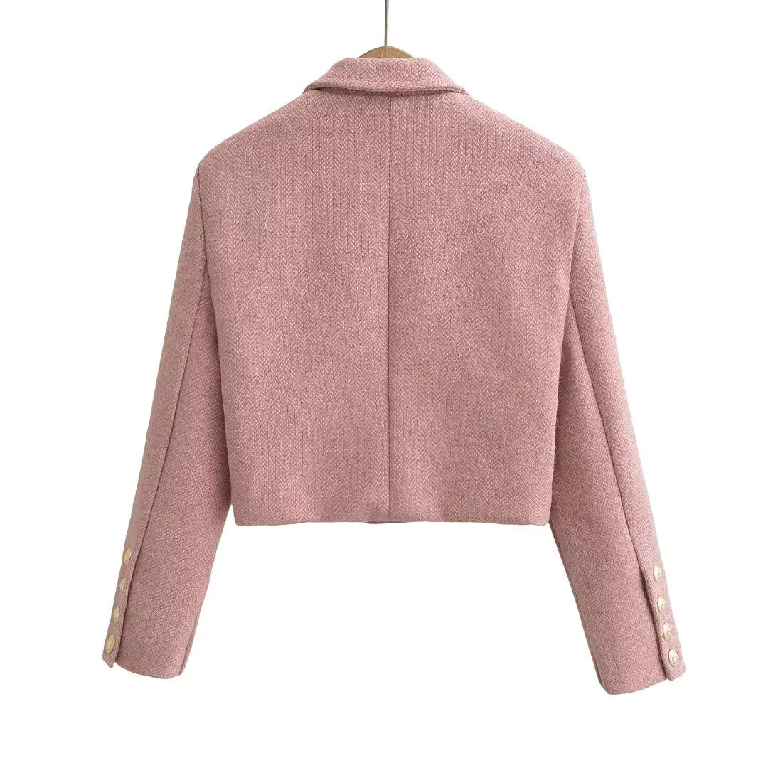 Short blazer jacket for women with an elegant herringbone design Lune London