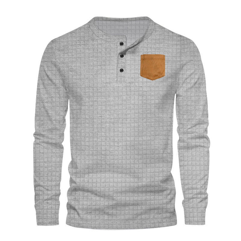 Men's Long Sleeve Henley T-Shirt with Textured Design and Contrasting Chest Pocket Lune London