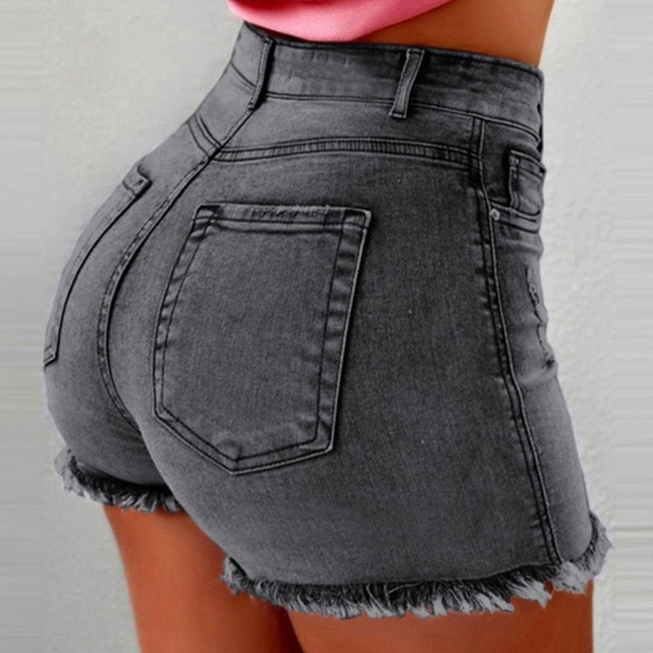 Women high-waisted denim shorts with frayed hem Lune London