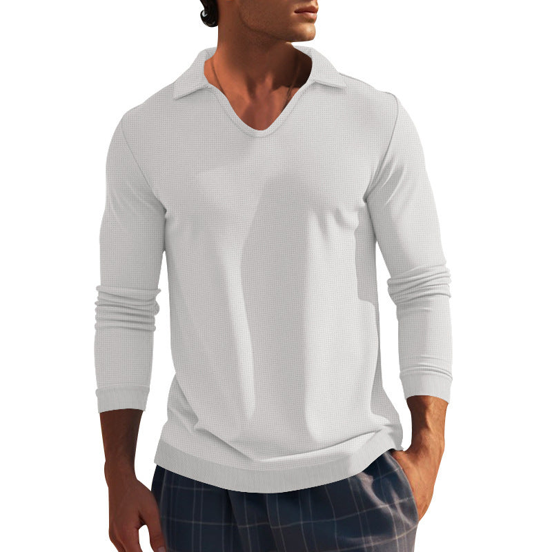Men's long sleeve T-shirt with modern V neck and textured design Lune London