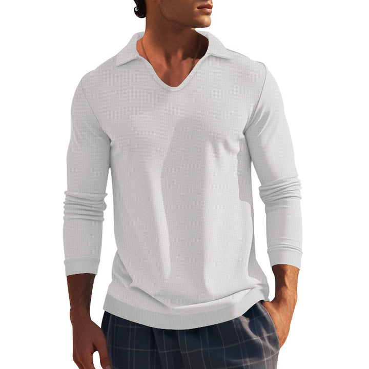 Men's long sleeve T-shirt with modern V neck and textured design Lune London
