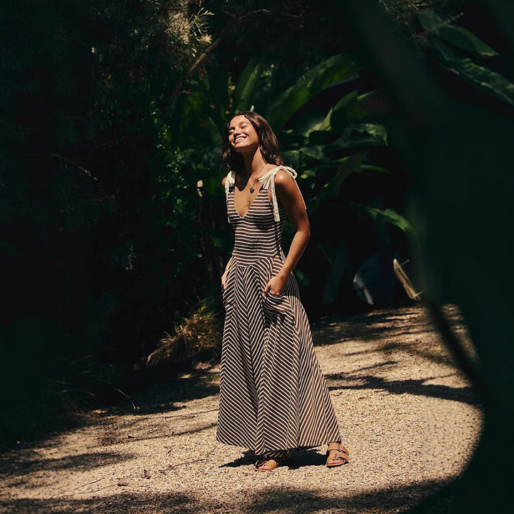 Ladies Maxi Summer Dress with playful straps and elegant V-neck
