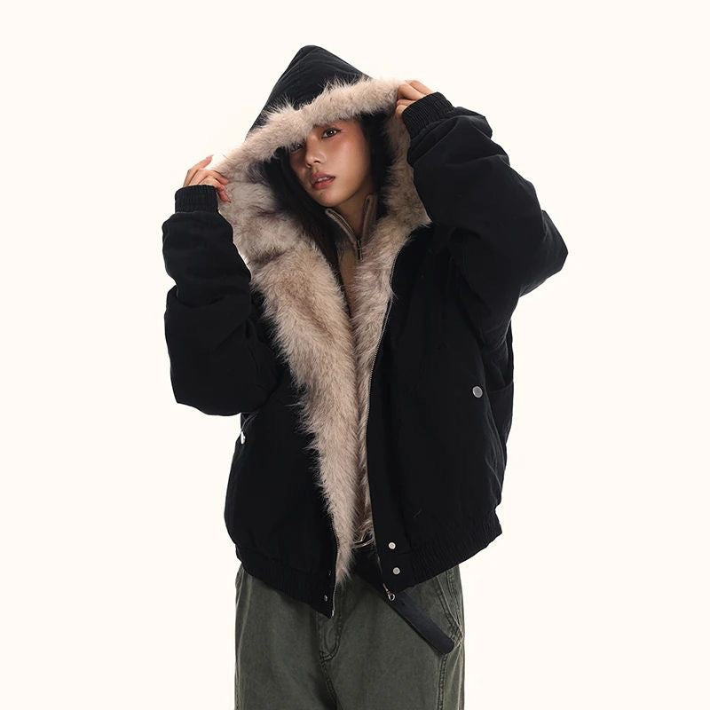 Lune London | Women's Winter Jacket Sporty Hood Faux Fur Collar Polyester