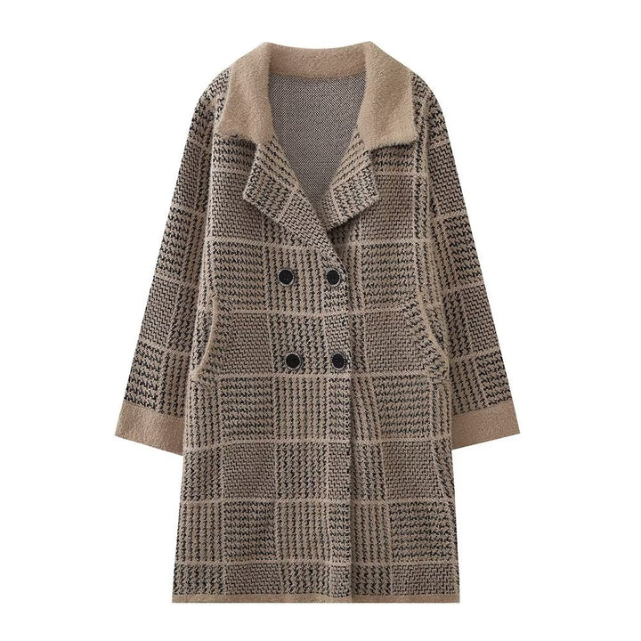 Women's textured checkered transition jacket with an elegant button placket Lune London