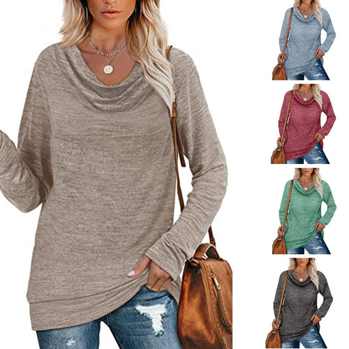 Casual long-sleeve t-shirt for women with classic cascade neckline Lune London