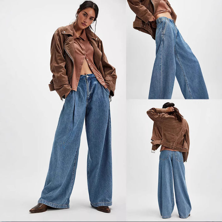 Women's Wide Denim Pants with High Waist and Casual Silhouette Lune London