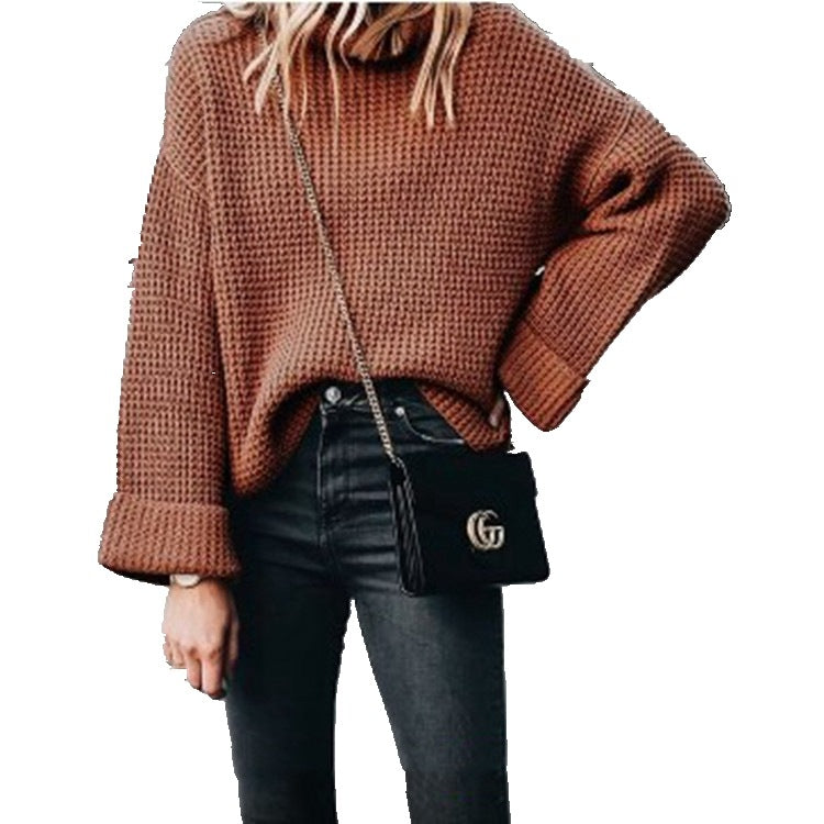 Chunky knit sweater for women with high collar and loose fit Lune London