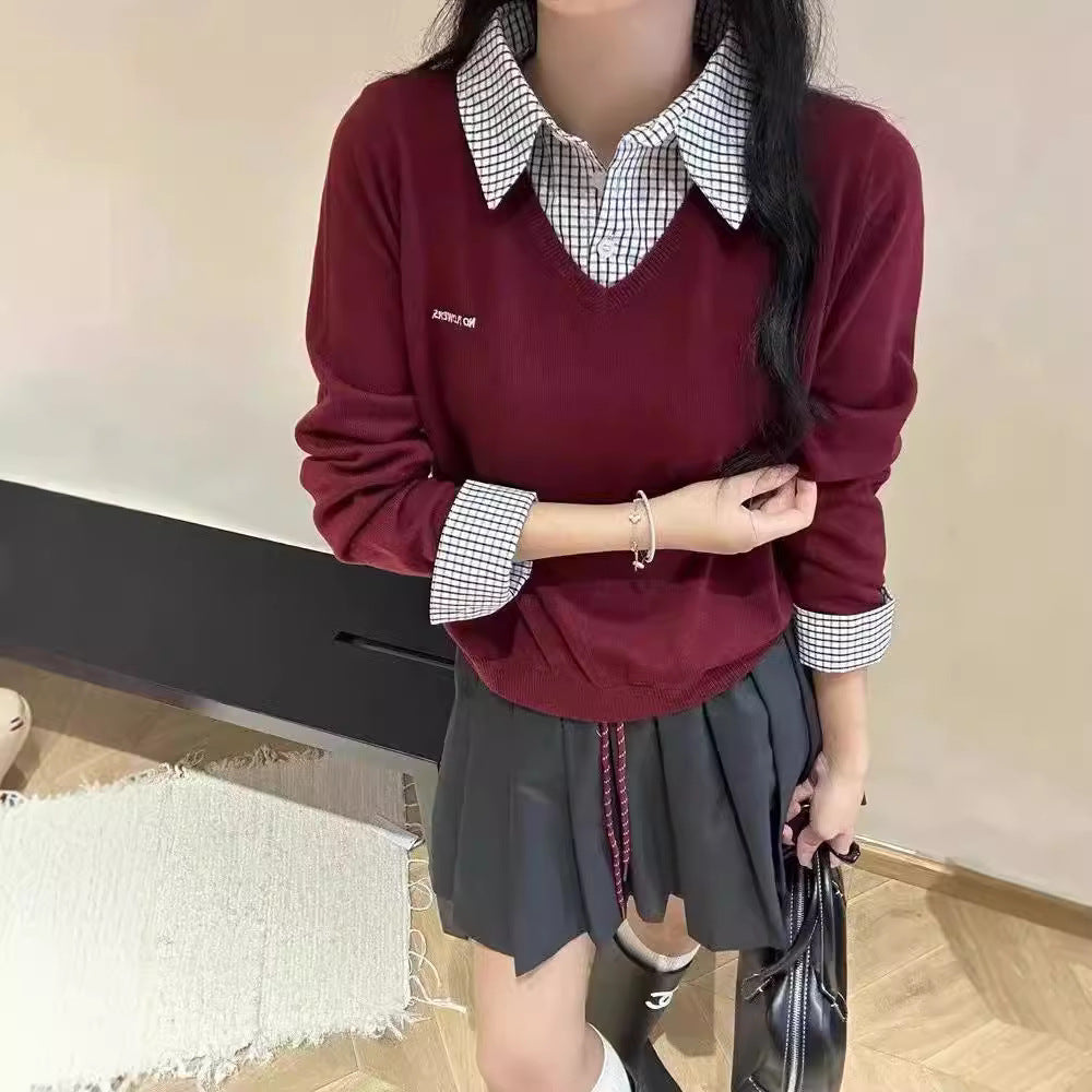 Casual V sweater for ladies with shirt collar and original design Lune London