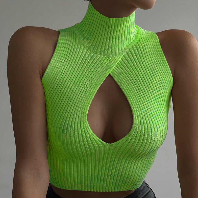 Sleeveless women's top with high collar and deep neckline Lune London