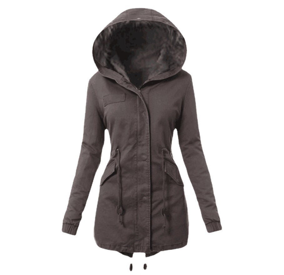 Ladies trendy parka with detachable fur collar Lune London