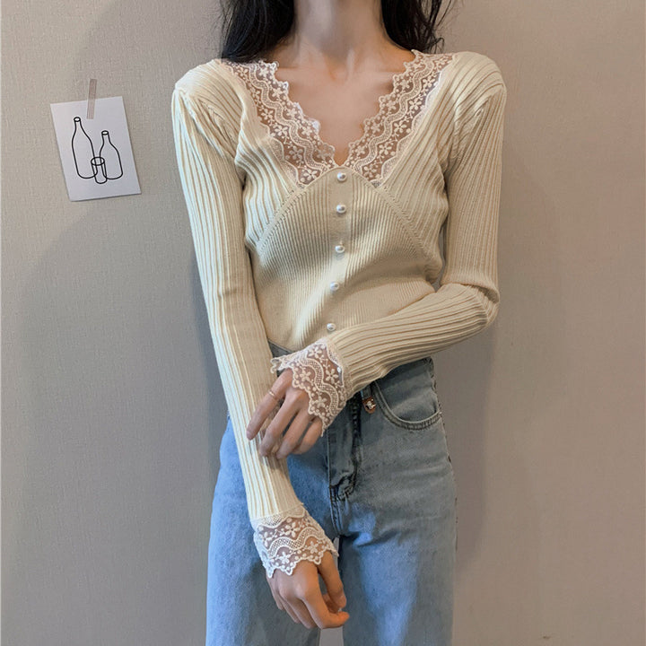 Pull femme à manches longues avec détails en dentelle Chic & Stil