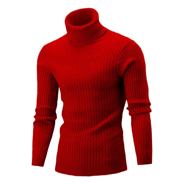 Men's Elegant Knit Sweater with High Collar and Fine Cable Pattern Lune London