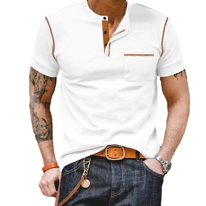 Men's Short Sleeve Henley T-Shirt with Fashionable Accents and a Practical Chest Pocket Lune London