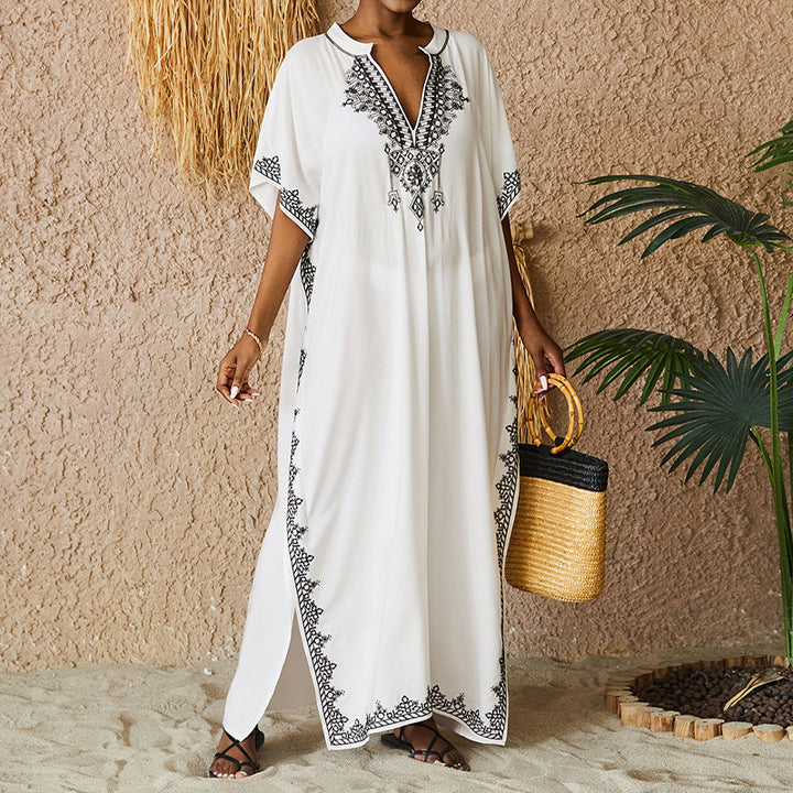Ladies Elegant Kaftan Dress Embroidered Lune London