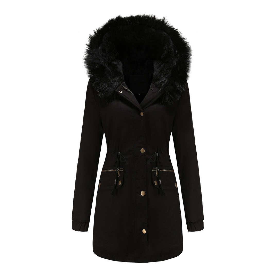 Women's insulated parka with removable faux fur collar and adjustable drawstring waist Lune London