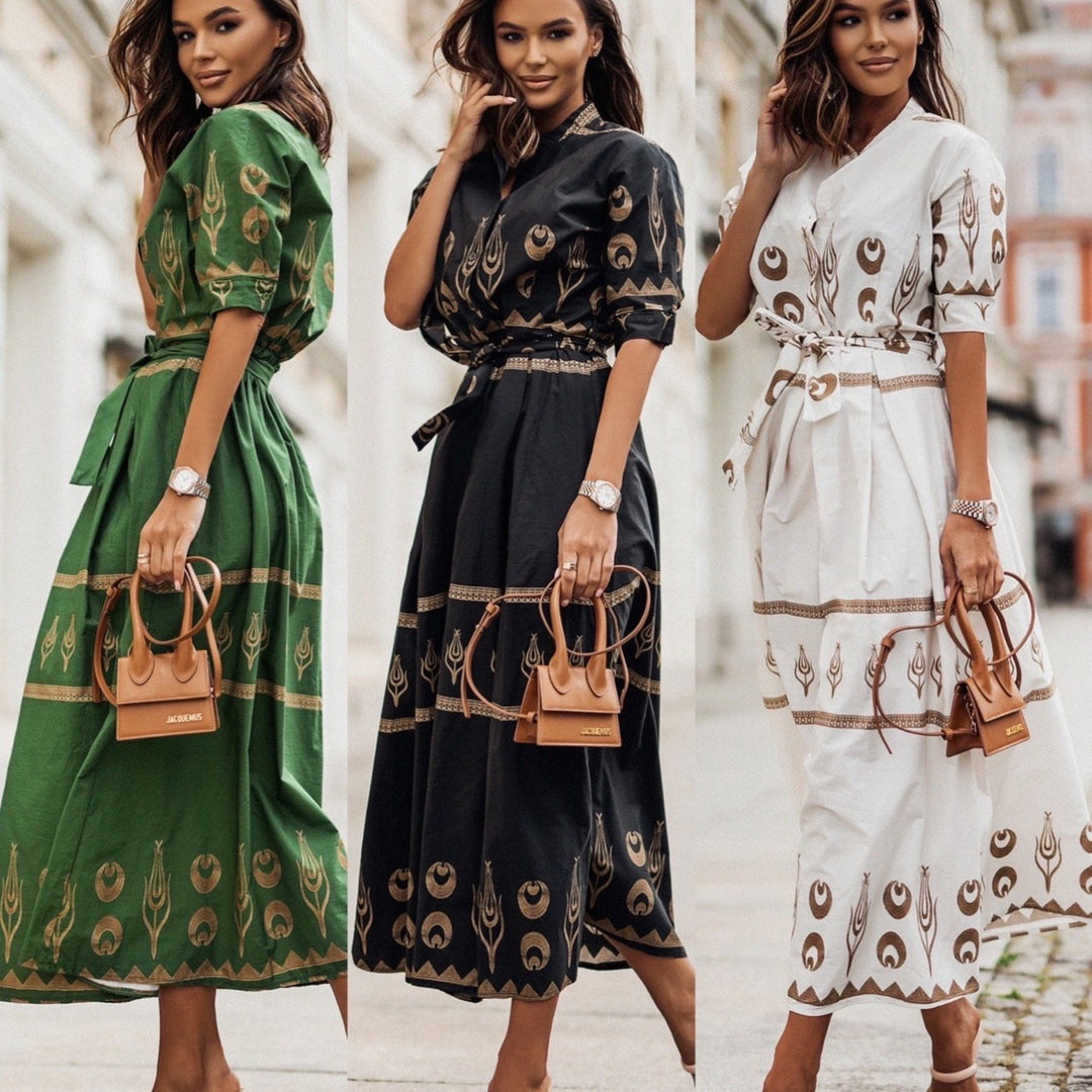 Elegant Woman Printed Shirt Dress Lune London