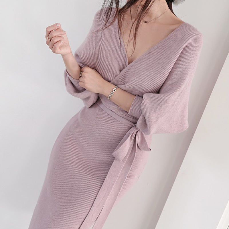 Robe portefeuille pour femmes en tricot doux Chic & Stil
