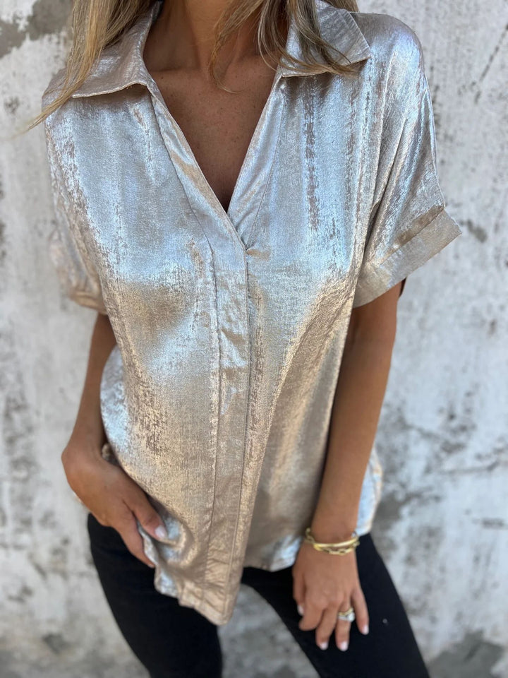 Ladies Elegant Satin Blouse with Shiny Finish and Chic Casual Cut
