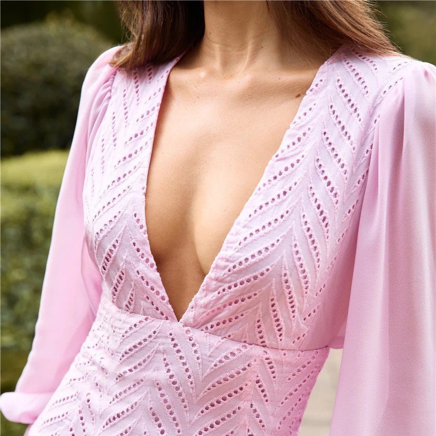 Mini dress for women with voluminous sleeves and a deep V neckline Lune London