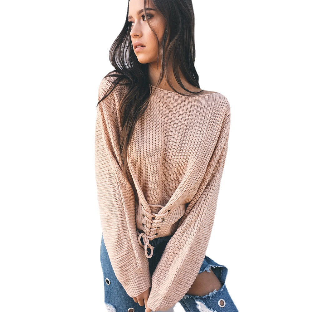 Casual knitted sweater for women with extravagant lace-up details Lune London