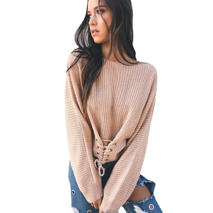 Casual knitted sweater for women with extravagant lace-up details Lune London