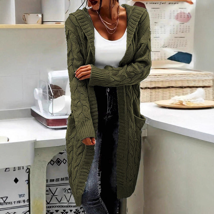 Chunky knit jacket for women with high-quality raised patterns and practical pockets Lune London