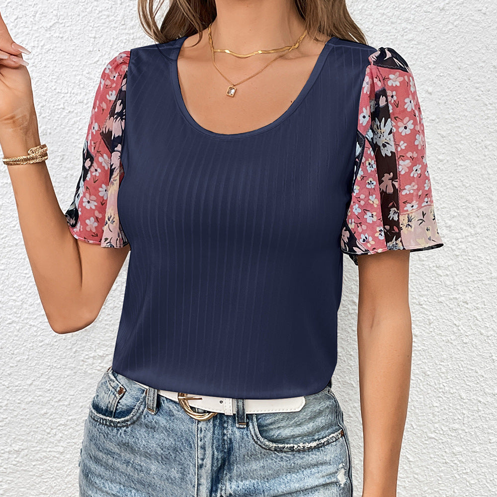 Women’s T-shirt with transparent sleeves in elegant flower Lune London