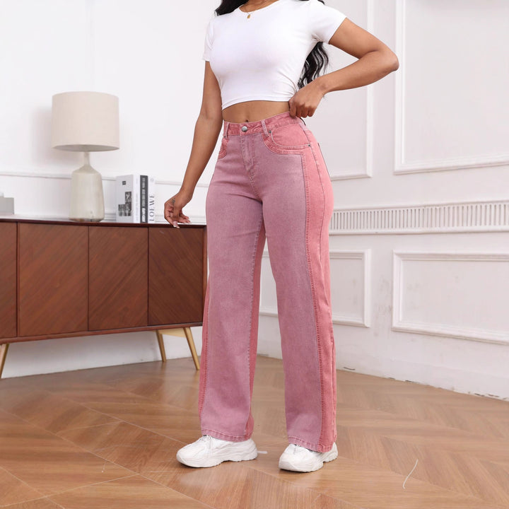 High-waisted women's jeans with a modern color block design and flared leg Lune London