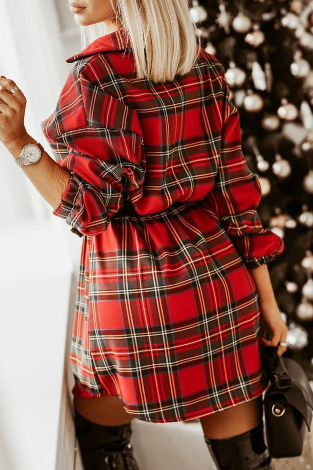 Checkered shirt dress for women with waist belt Lune London