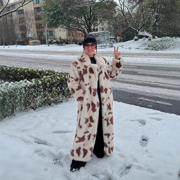 High-quality faux fur coat for women with contemporary animal pattern Lune London