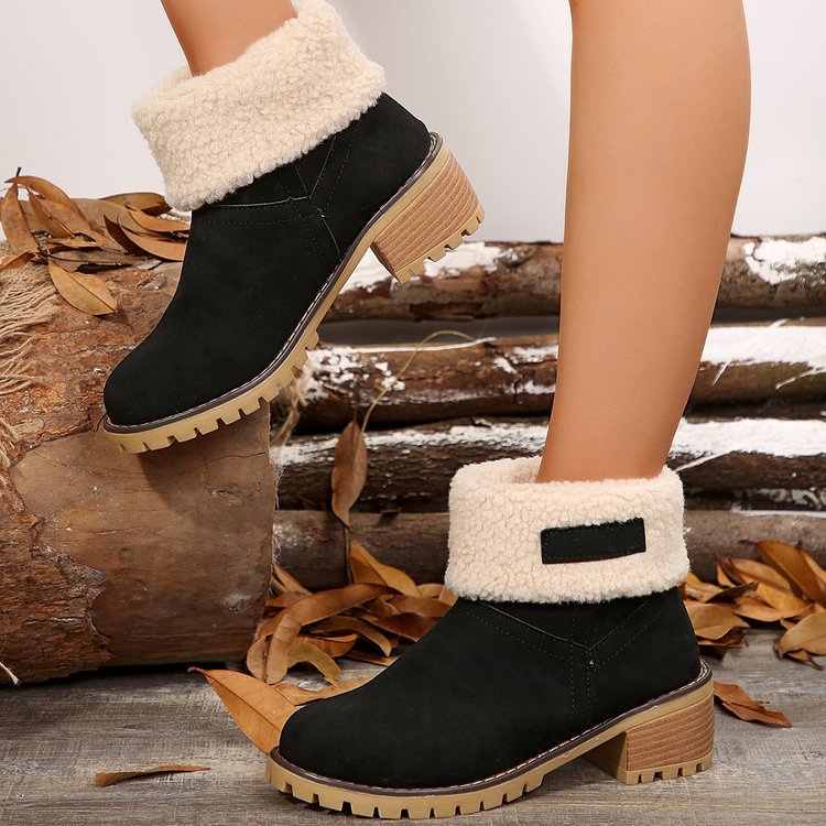 Women's warm booties with lamb fur collar Lune London