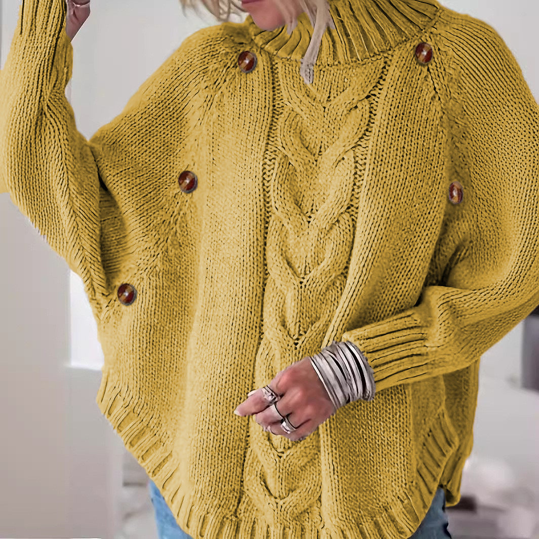 Ladies chunky knit sweater with high collar and button details Lune London