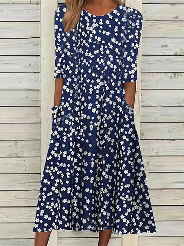 Elegant midi dress for ladies with floral design and pockets Lune London