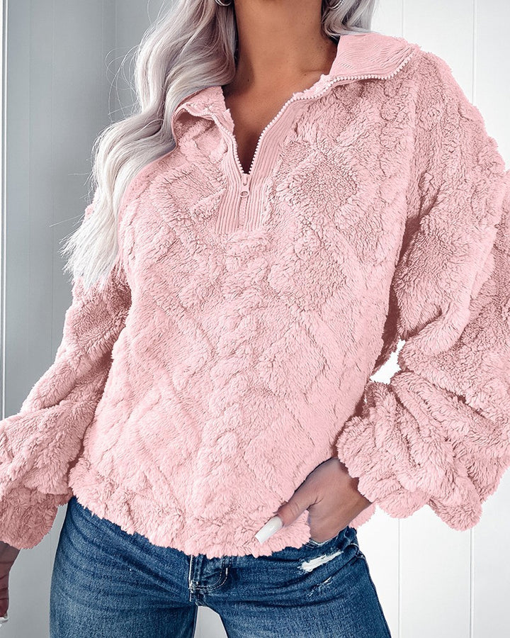 Ladies Soft Fleece Sweater with High Collar and Zipper Lune London