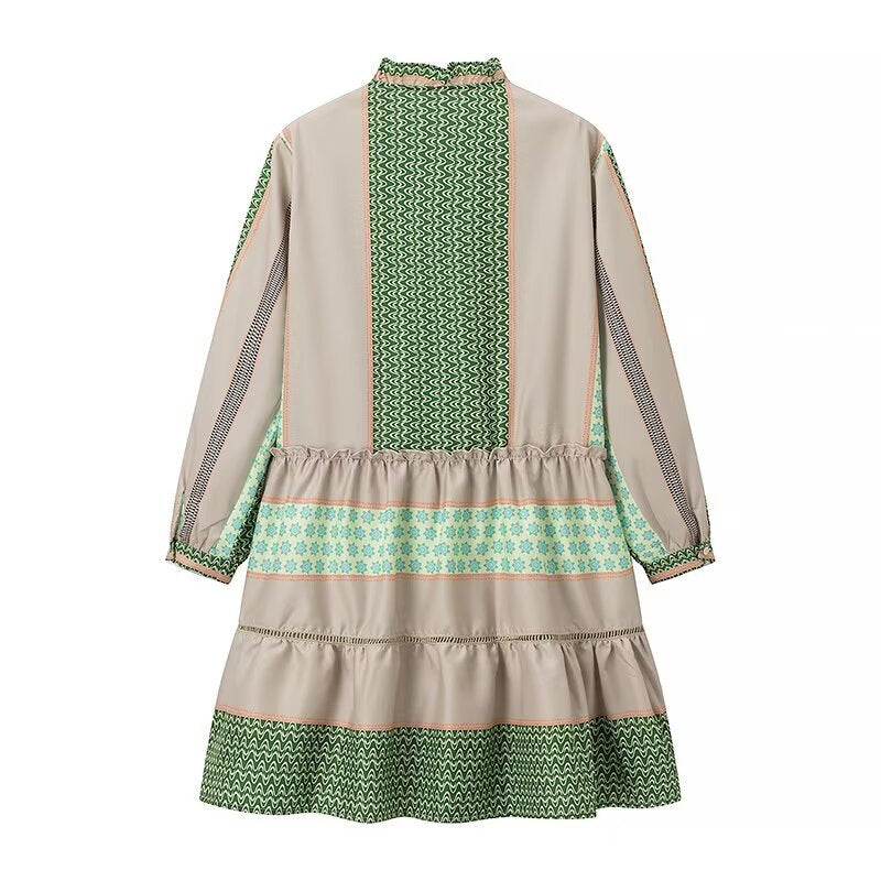 Long Sleeve Shirt Dress for Women with an Elegant Pattern and Ruffled Hem Lune London