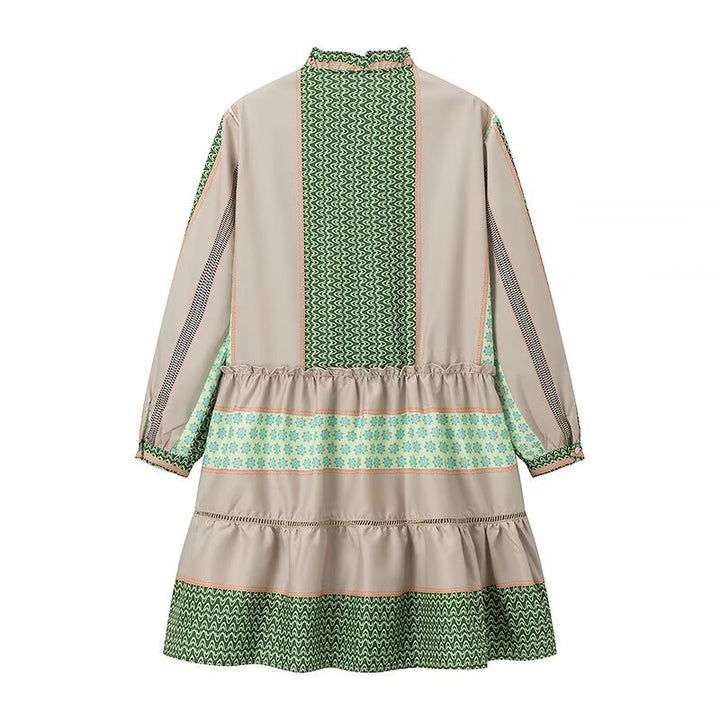 Long Sleeve Shirt Dress for Women with an Elegant Pattern and Ruffled Hem Lune London