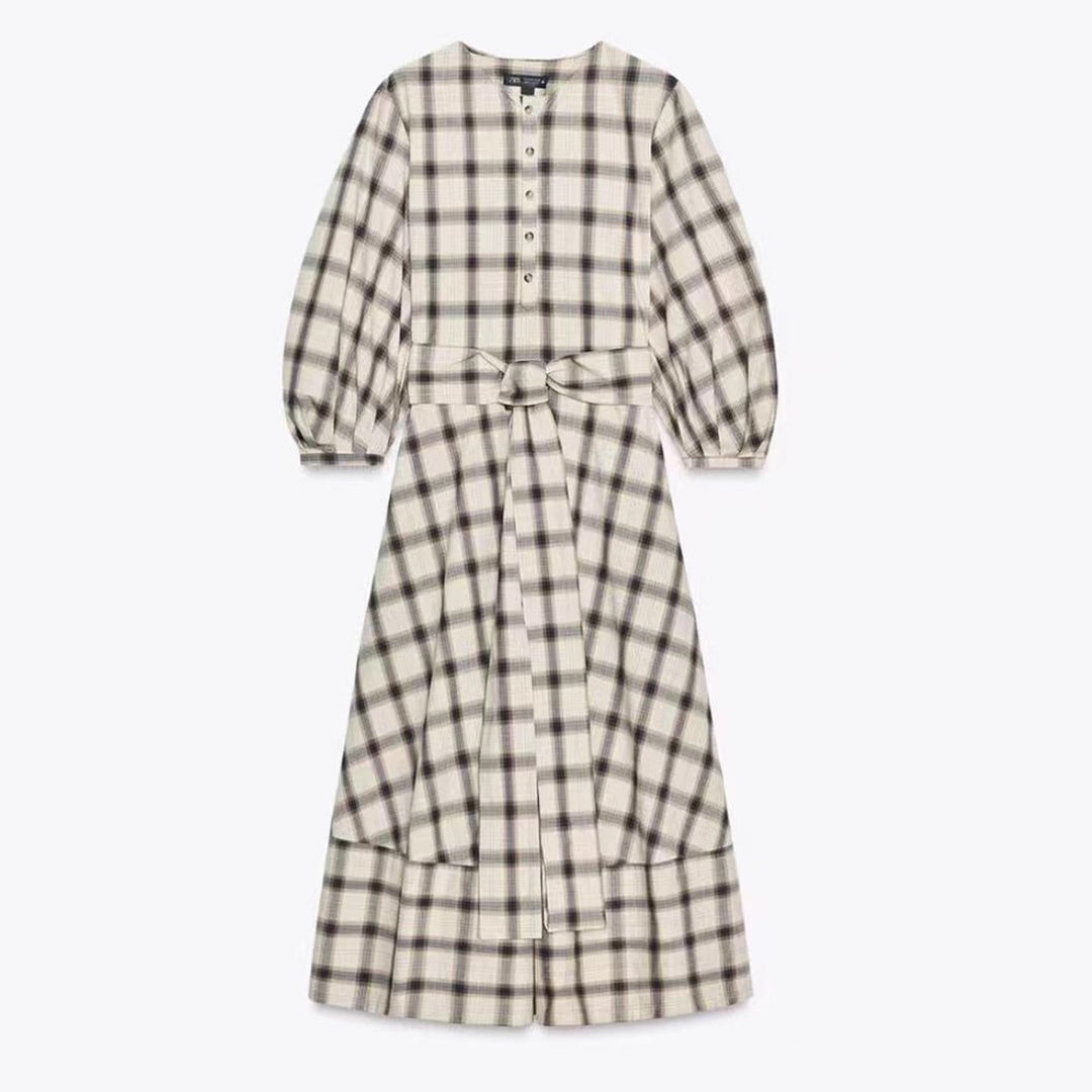 Robe maxi à carreaux pour femmes avec ceinture Chic & Stil