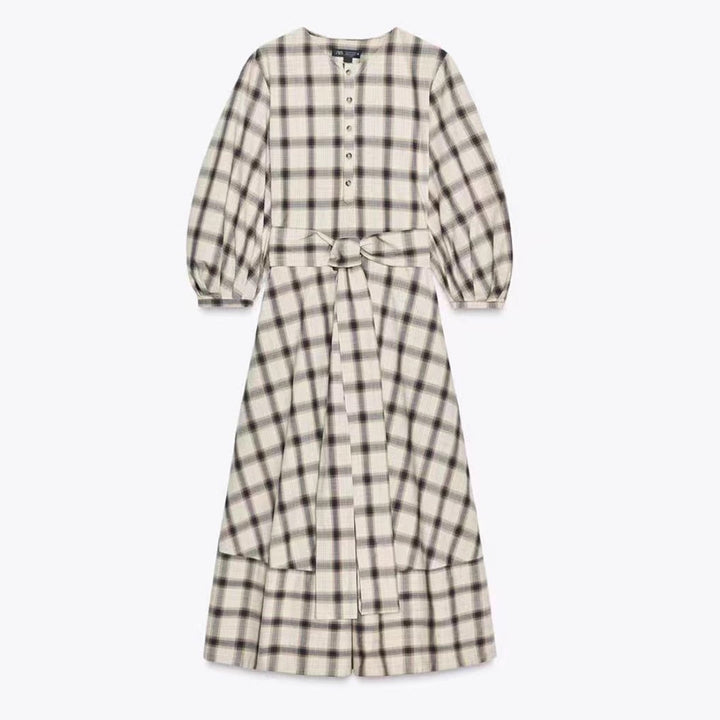 Robe maxi à carreaux pour femmes avec ceinture Chic & Stil