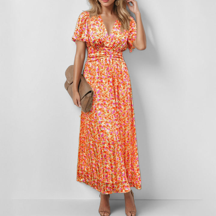 Robe maxi fluide pour femme avec design floral et décolleté en V Chic & Stil