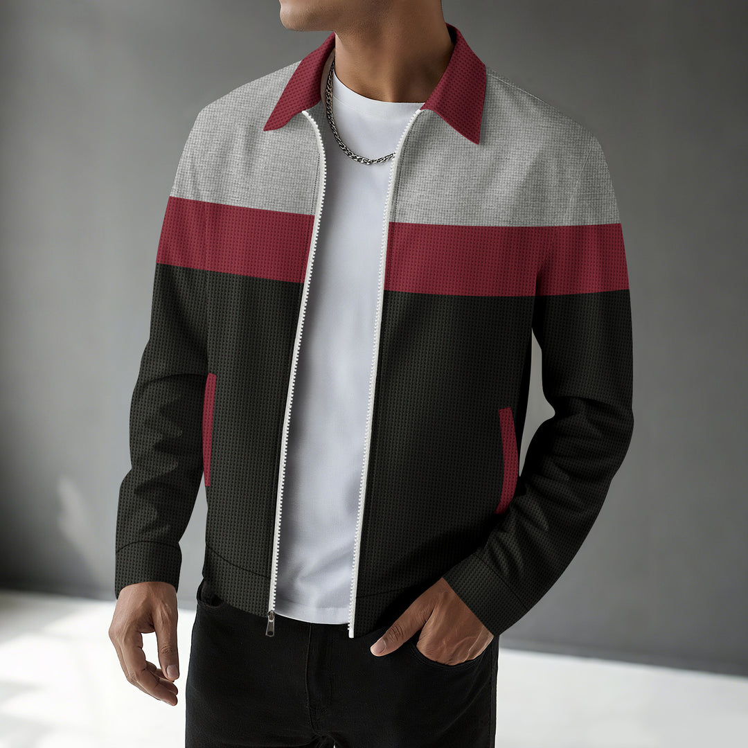 Trendy men's bomber jacket with textured design and contrasting stripes Lune London