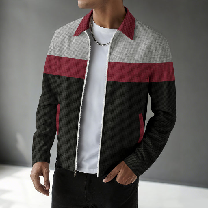 Trendy men's bomber jacket with textured design and contrasting stripes Lune London