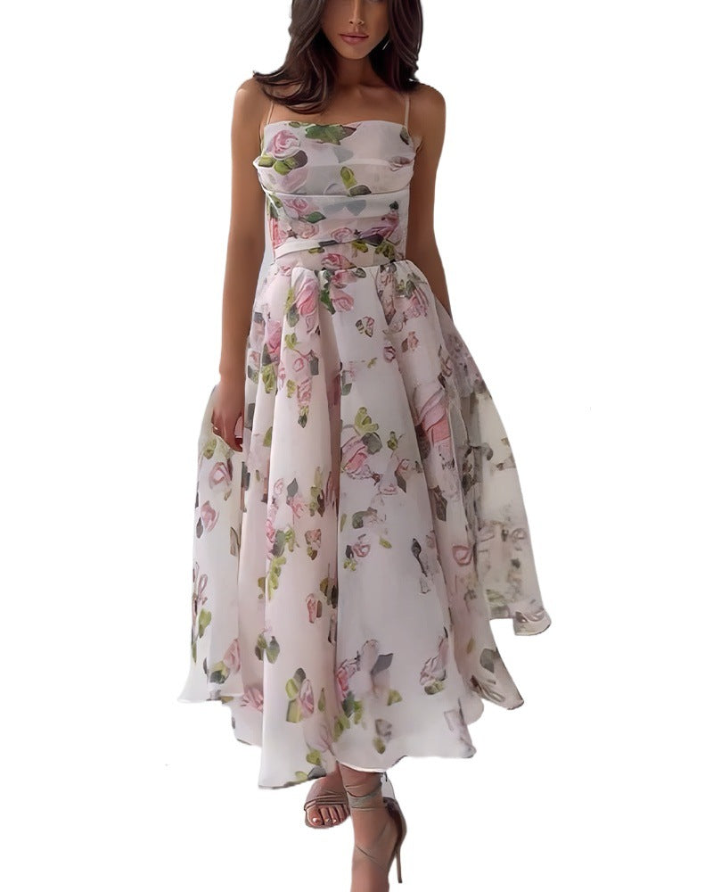 Women's Semi-transparent Evening Dress with Floral Pattern and Straps Lune London