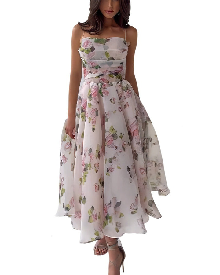 Women's Semi-transparent Evening Dress with Floral Pattern and Straps Lune London