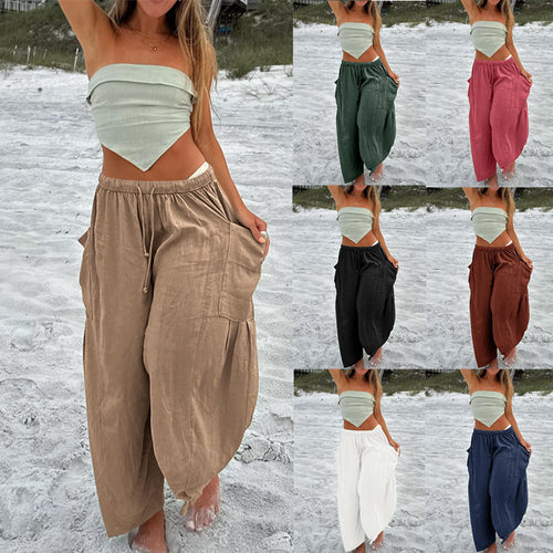 Comfortable Palazzo Pants for ladies with elastic waistband and side pockets Lune London